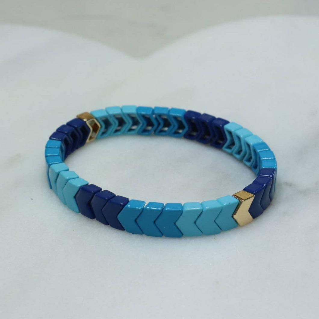 Enamel tile bracelet - cheveron blue