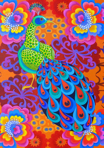 'Peacock with flowers' card