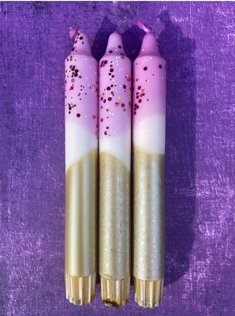 Dip Dye Dinner Candle Trio - Sugar Plum Fairy