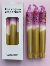Load image into Gallery viewer, Dip Dye Dinner Candle Trio - Sugar Plum Fairy
