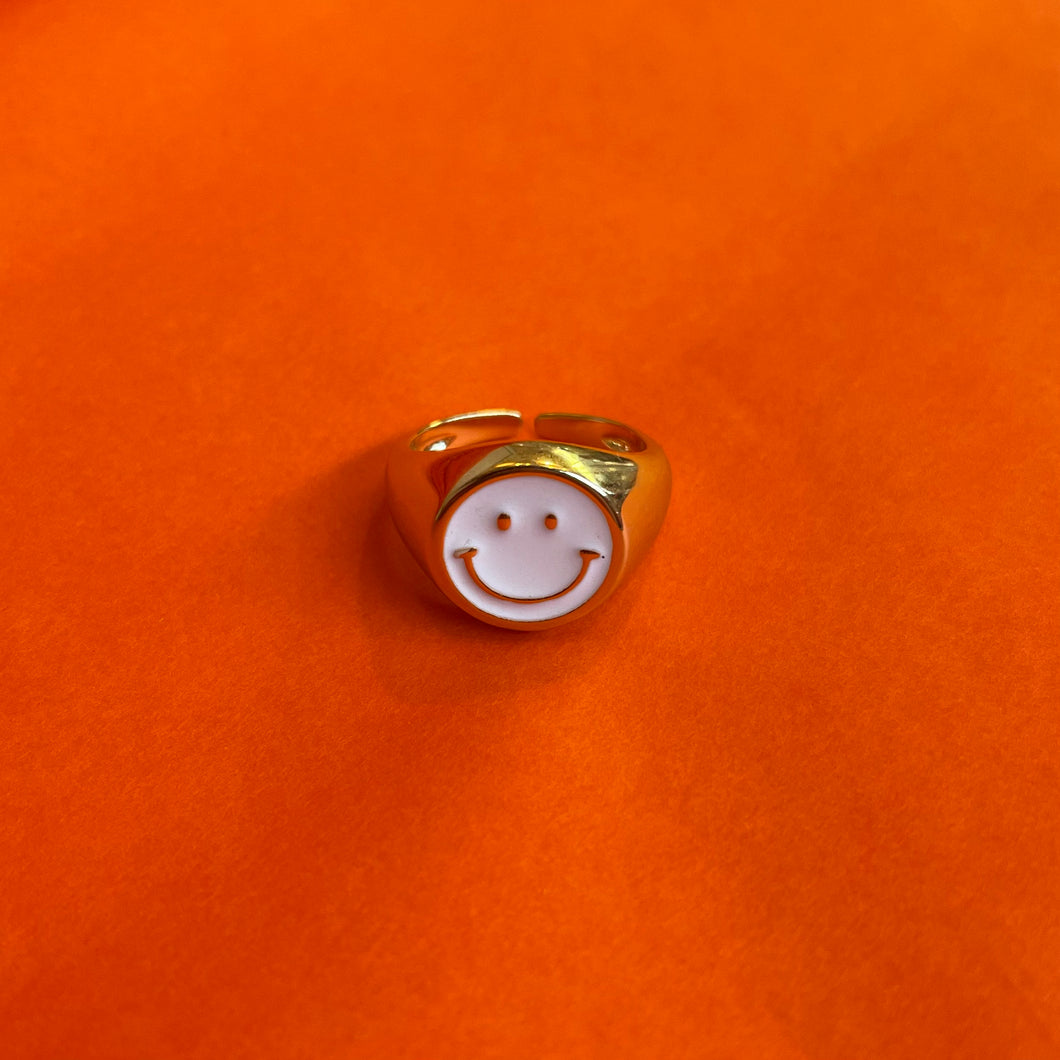 Smiley  Face Ring - White