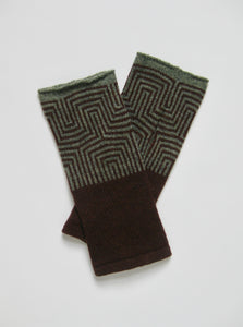 Gorse wool fingerless gloves - Sepia/Sage