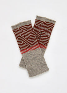 Gorse wool fingerless gloves - Natural/Terracotta